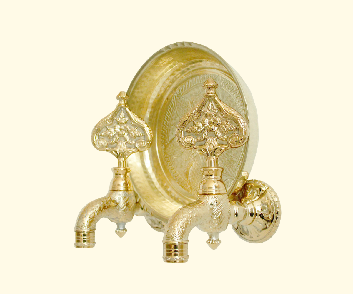 Double Ottoman Hamam Taps with Bath Bowl cover by gold
